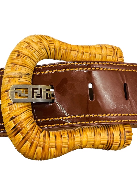 FENDI BROWN GENUINE PATENT LEATHER WIDE CINCH CORSET WAIST BELT WITH CHUNKY WICK main image 6